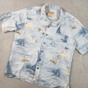Havana Jacks Cafe Silk Hawaiian Shirt Mens size L Large Sailboat Hibiscus Floral
